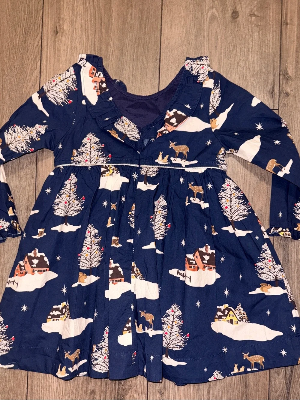 Pink Chicken navy and cream printed dress holiday theme